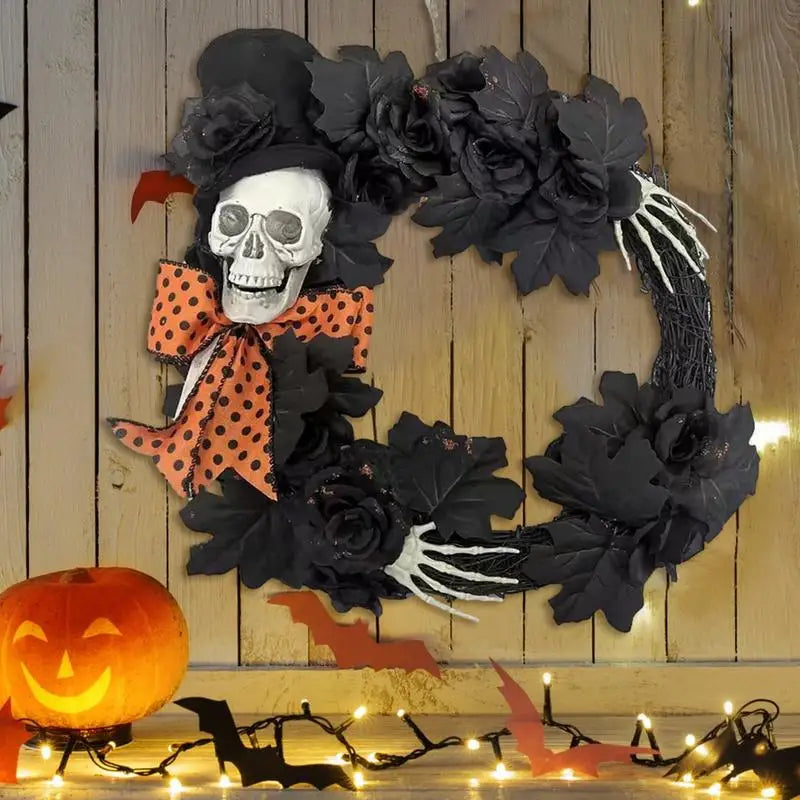 Coroa de esqueleto para porta, Coroa de Halloween assustadora para ambiente