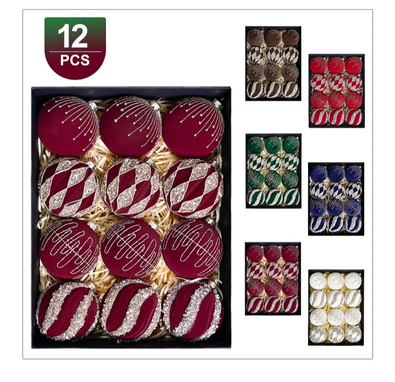 Bolas Natal Veludo Lantejoulas Conjunto de 12 peças de Enfeites de Árvore Natal Veludo