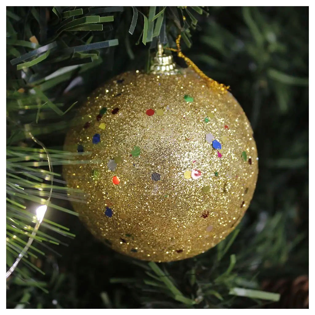 Bola de Natal 2 Peças Bolas Enfeite Natalino Árvore Natal Dourado Glitter 70mm Ornamento