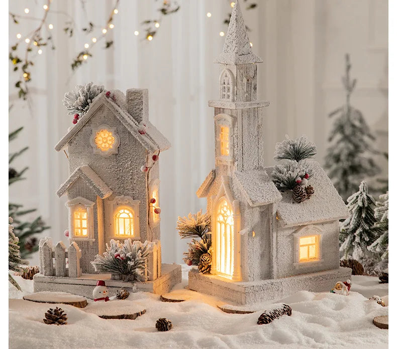 Casa Natalina de Shopping Natal de Madeira com Luzes Decoração de Mesa Festa de Natal