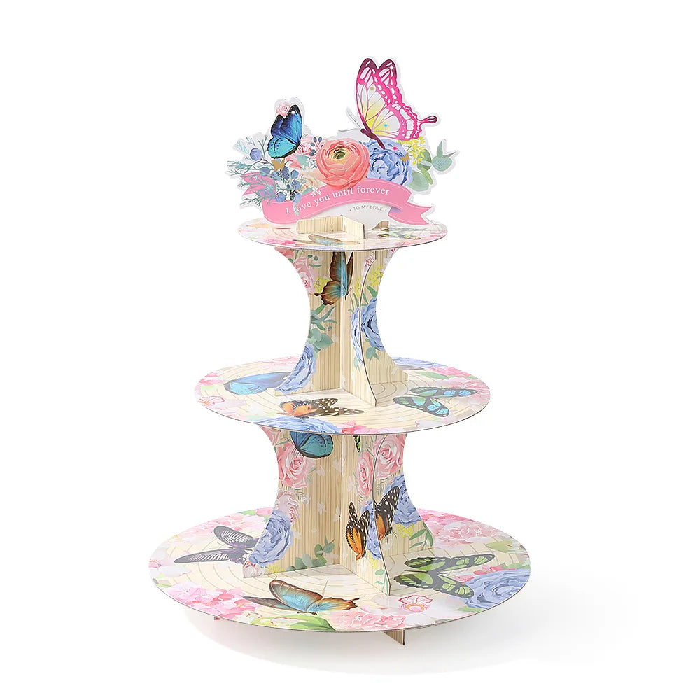 Suporte floral Dia das Mães Suporte floral de 3 camadas para cupcake para festa de chá