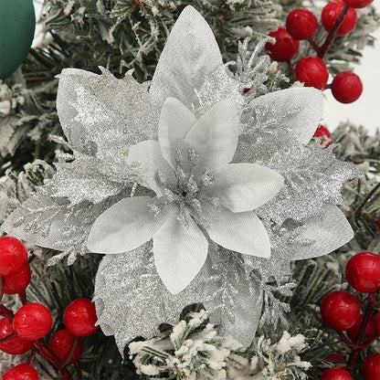 Flor de 5/10 Peças Poinsétia Artificial com Glitter e Enfeites de Natal para shopping