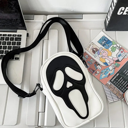 Bolsa transversal com rosto de fantasma refletivo de Halloween para mulheres e homens