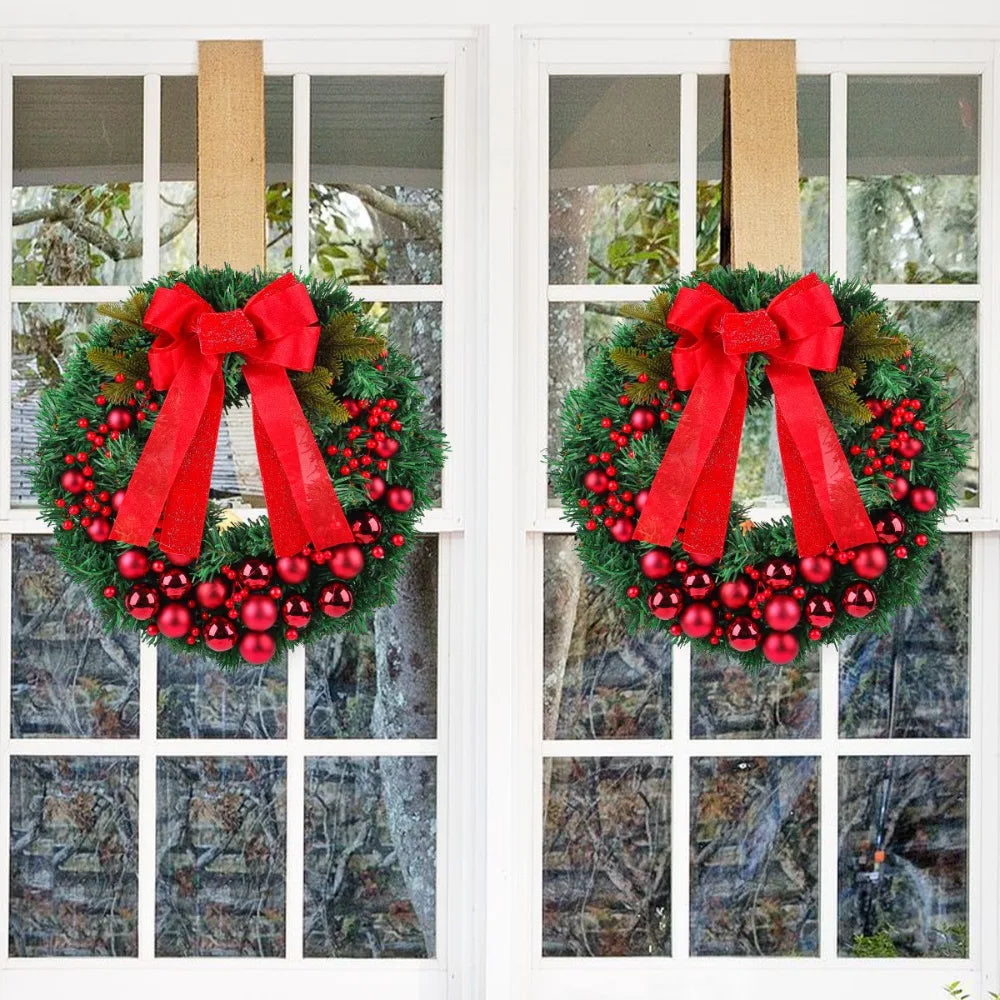 Guirlanda de Natal artificial e guirlanda de natal com flocos de Neve, coroa de 40CM