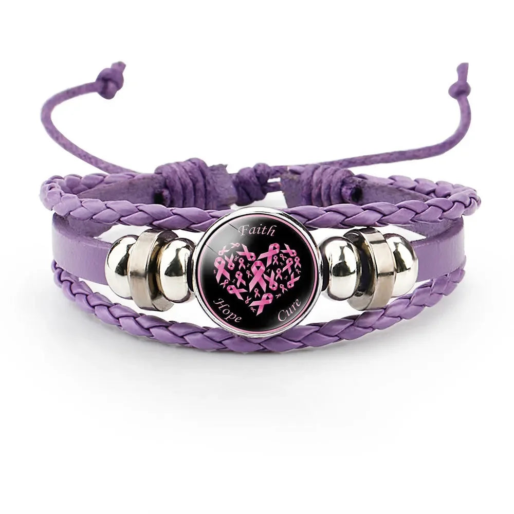 Pulseiras para mulheres, câncer de mama fita rosa pulseira de corda de amor