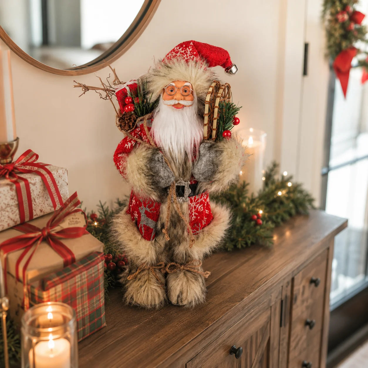 Boneco de Papai Estátua do Papai Noel de 30cm de Altura, Decoração de Natal, Estátua