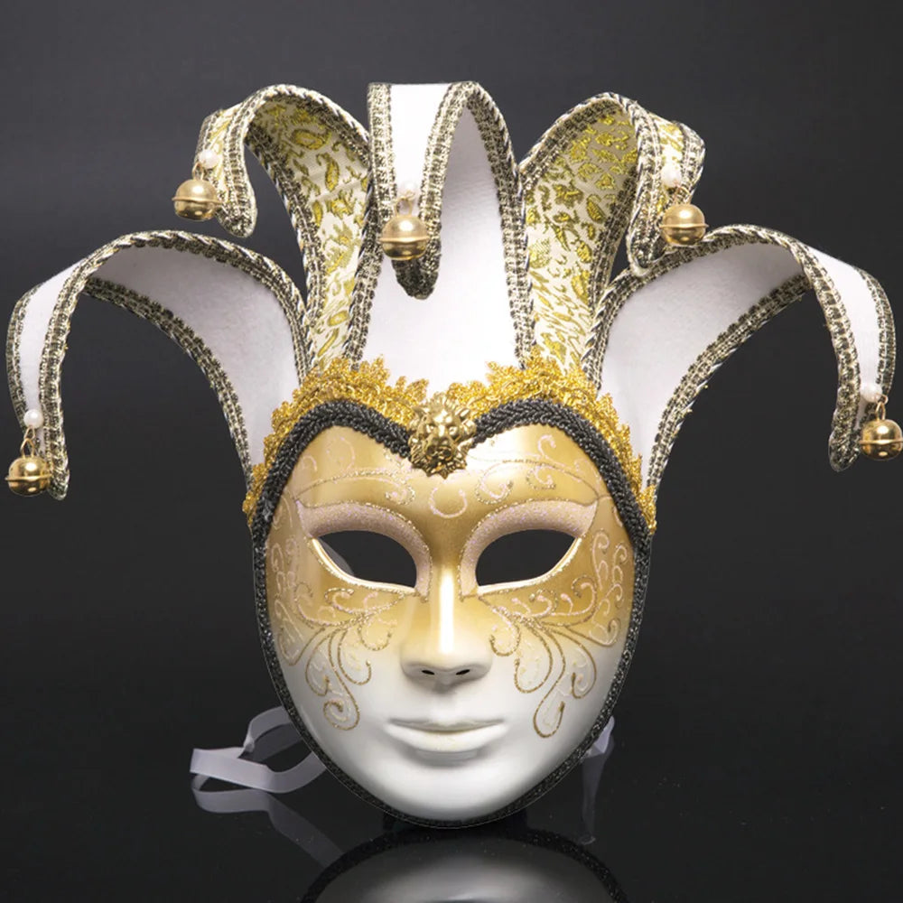Máscara Veneziana de Corte em Tons de Azul e Dourado, Inspirada nos Tradicionais Carnavais de Veneza