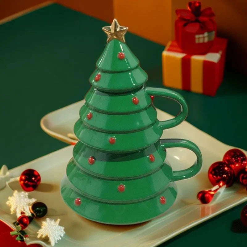 Caneca com Tampa Tree Magic Cerâmica 450ml - A\CASA - Verde Escuro