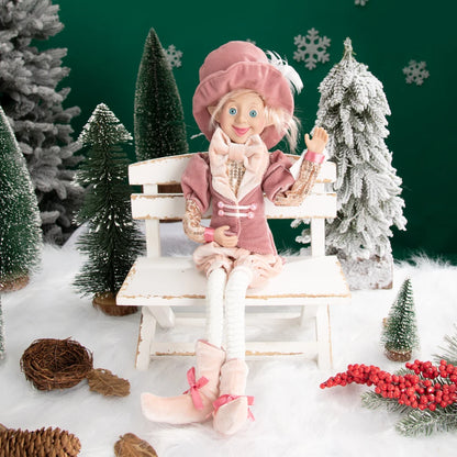 Elfo Decorativo para Shopping, Elfo Estatueta Pelúcia Artesanal Natal Vermelho, Verde, Rosa e Vinho