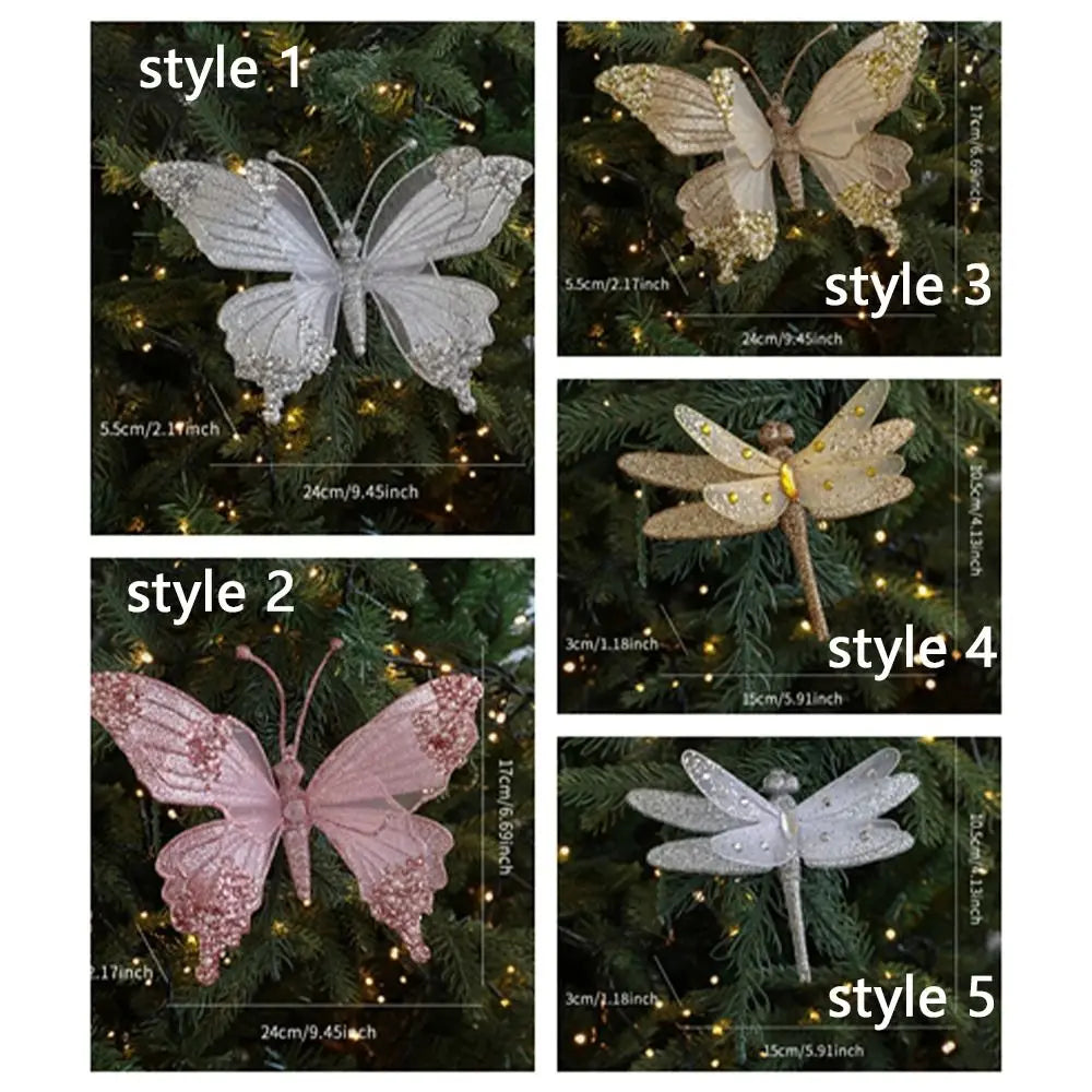 Bola de Natal borboleta Enfeite De Árvore De Natal Cintilante Com Borboleta Simulada