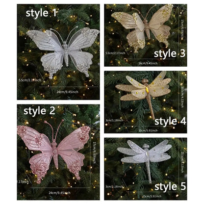 Bola de Natal borboleta Enfeite De Árvore De Natal Cintilante Com Borboleta Simulada