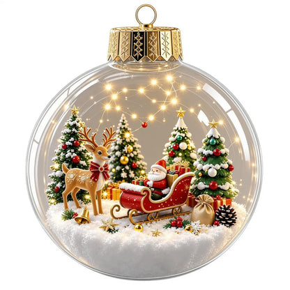 Bola de Natal Acrílica Transparente Iluminada (com Cerca de 8cm a 10cm), Enfeite de Natal Tipo Bola de Natal
