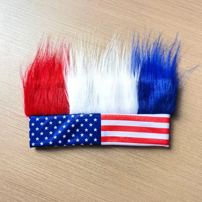 Peruca 1 peças Vermelho, Branco e Azul, Bandeira Patriótica dos EUA, Chapéu Futebol