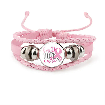 Pulseiras para mulheres, câncer de mama fita rosa pulseira de corda de amor