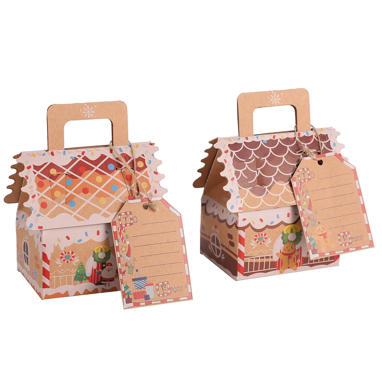 Caixas de biscoito de Natal Kraft, pacote com 5 caixas em forma casa, caixas presente