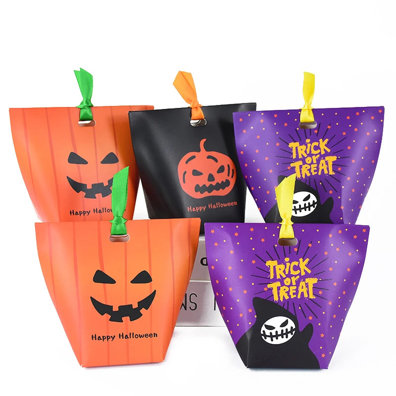 Bolsa de abóbora de Halloween, 10 peças, bolsa de doces, bolsa de doces divertida laranja