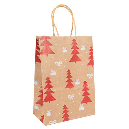 Kit de Sacolas Kraft para Embalagem e Presente - Estampa de Natal - 5 unidades -Natalina