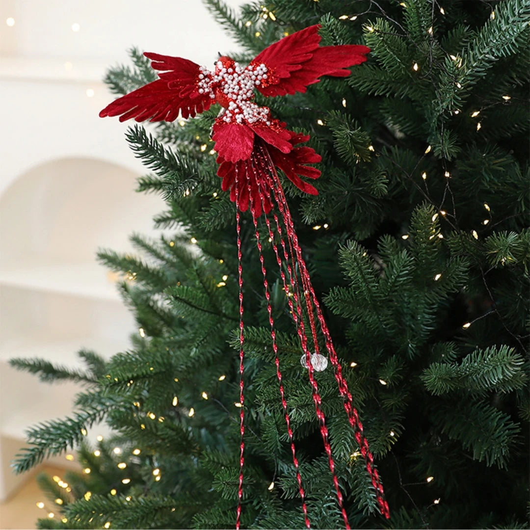 Bola pássaro decoração natalina Kit 1 Bolas De Natal 39*22cm Fosca Glitter Vermelho