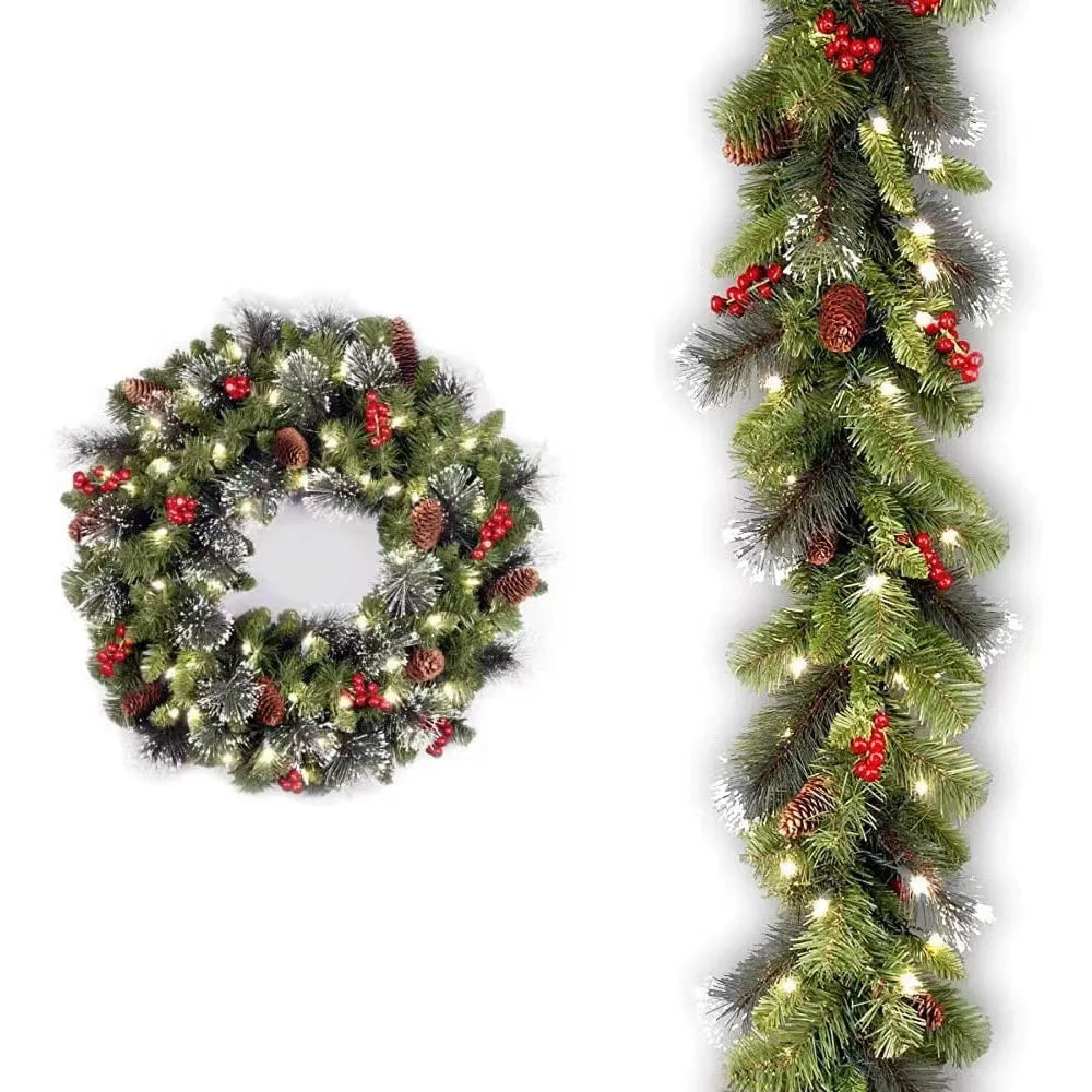 Decoração de Natal, Guirlanda Festão Aramado, 40cm e 60cm, Verde/Vermelho