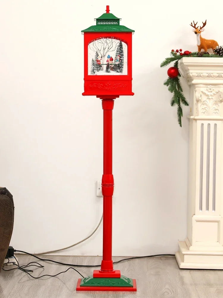 Poste Natalino Musical com Neve Artificial, 1.2 metros, Iluminação LED,  Músicas e 38cm