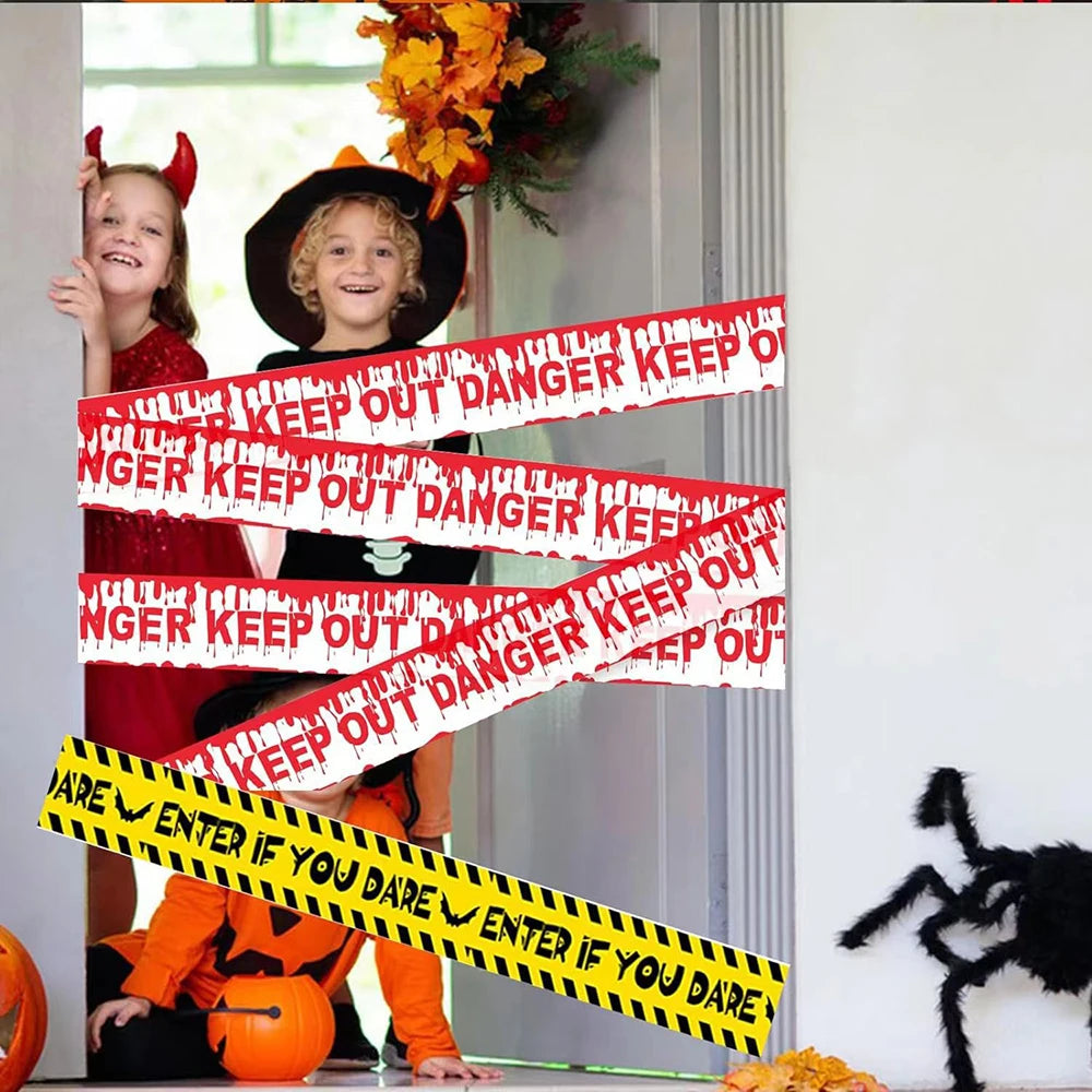 Pacote com 1 fita de advertência de Halloween, decoração de Halloween, fita de perigo