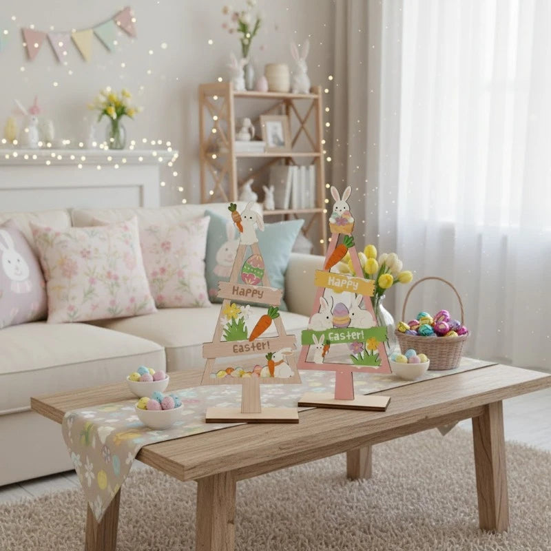 Plaquinha MDF Coelho Páscoa Conjunto de 1 Bandejas Decorativas de Madeira com Placas