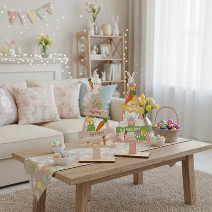 Plaquinha MDF Coelho Páscoa Conjunto de 1 Bandejas Decorativas de Madeira com Placas