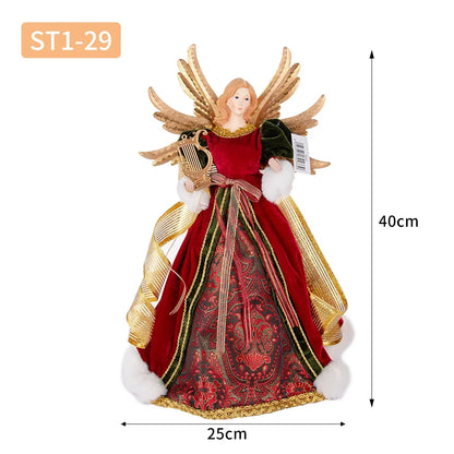 Enfeite de árvore de anjo de Natal asas douradas, elegante estatueta anjo vestido verde