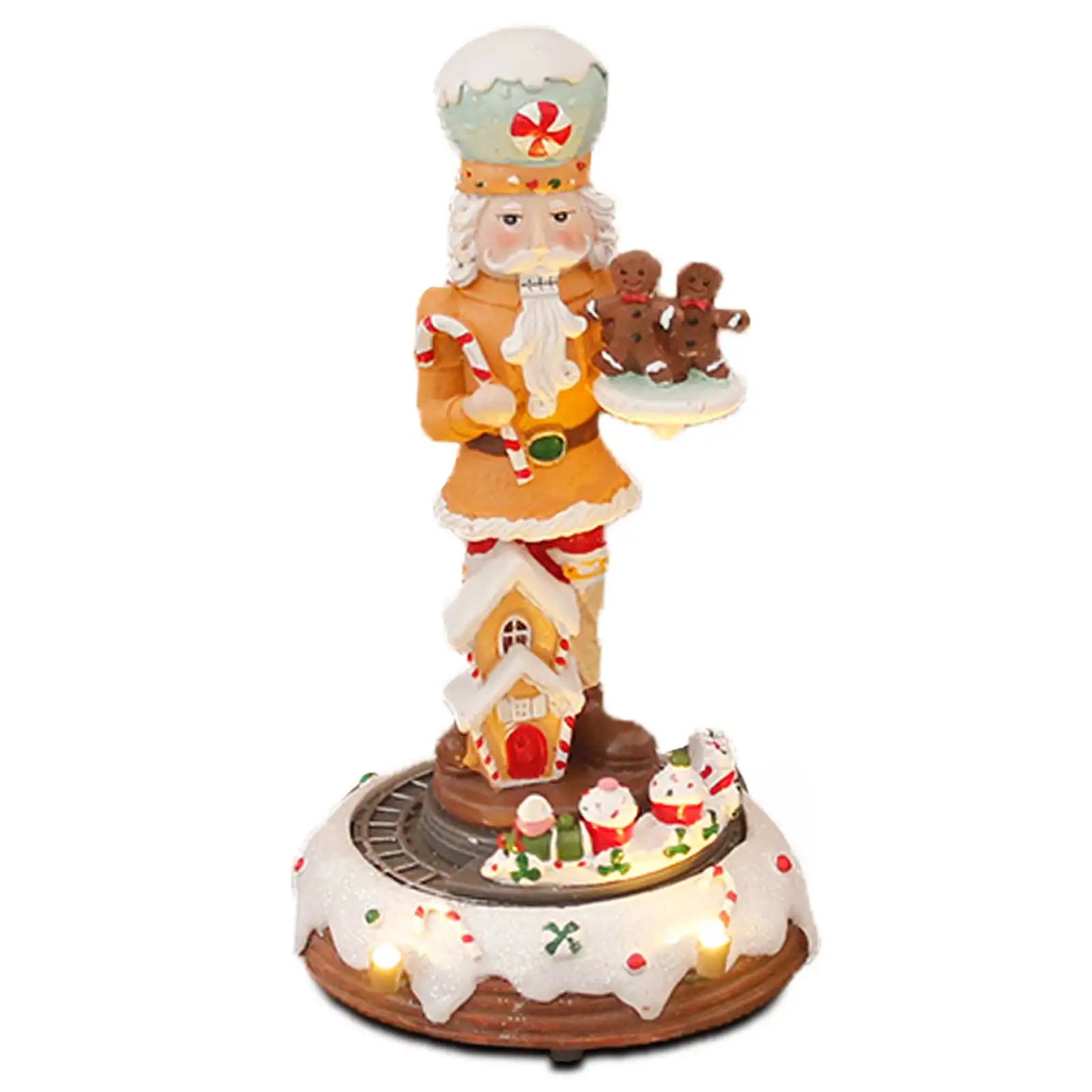 Trem Giratório Musical de Quebra-Nozes de Natal com Tema de Gengibre Boneco Decorativo