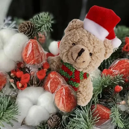 Urso De Pelúcia de Natal com Chapéu Vermelho Natal de Pelúcia Pingente de Urso Natalino