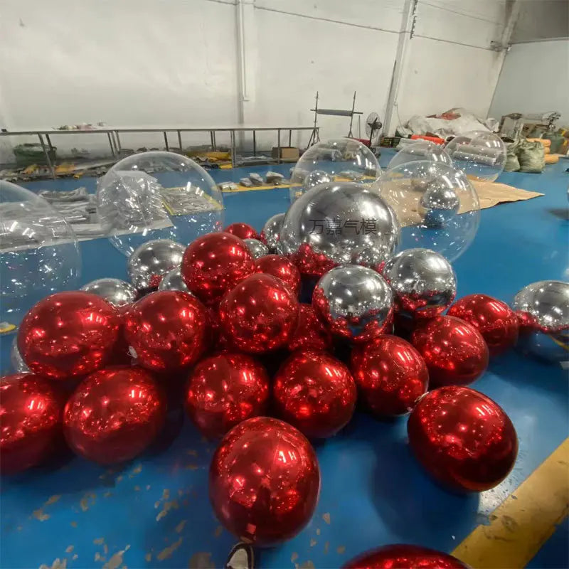 Bola de espelho inflável prateada, grande, brilhante, hermética, gigante, balão pendurar