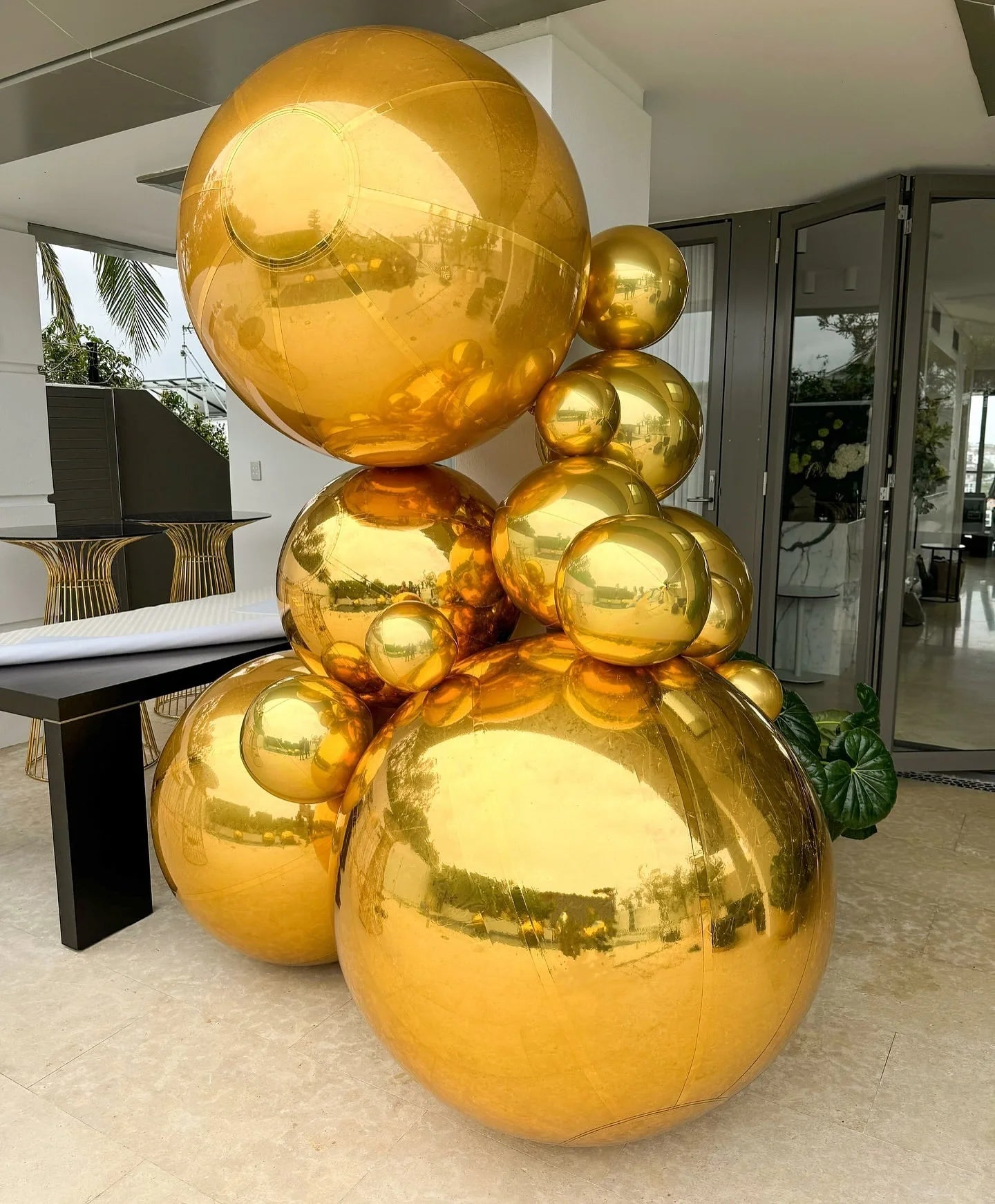 Grande bola de espelho inflável dourada, Bola espelhada de globo de aço inoxidável, adição
