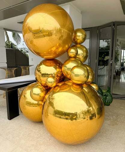 Grande bola de espelho inflável dourada, Bola espelhada de globo de aço inoxidável, adição