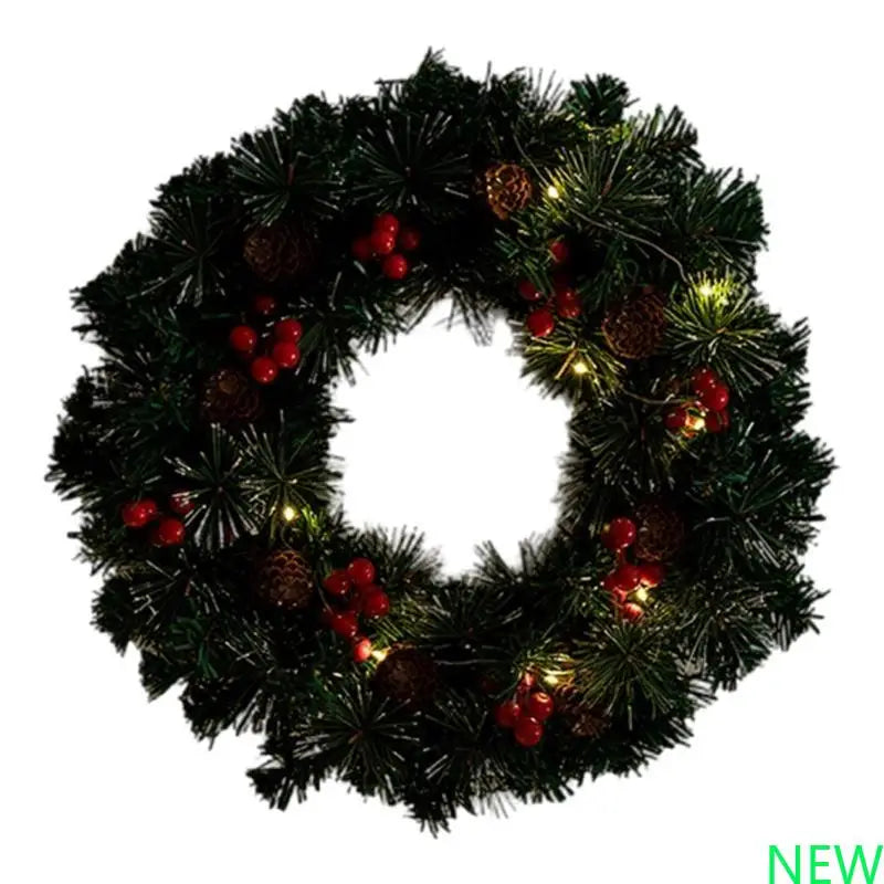 Guirlandas De Natal Verde 40cm Aramado Para Porta Verde-escuro com luz LED