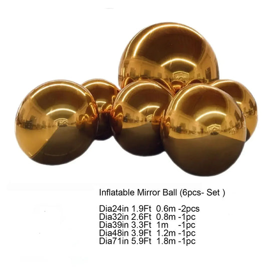 Bola Espelhada Inflável Gigante 6 Peças com Bomba de Ar, Conjunto de Esferas Coloridas