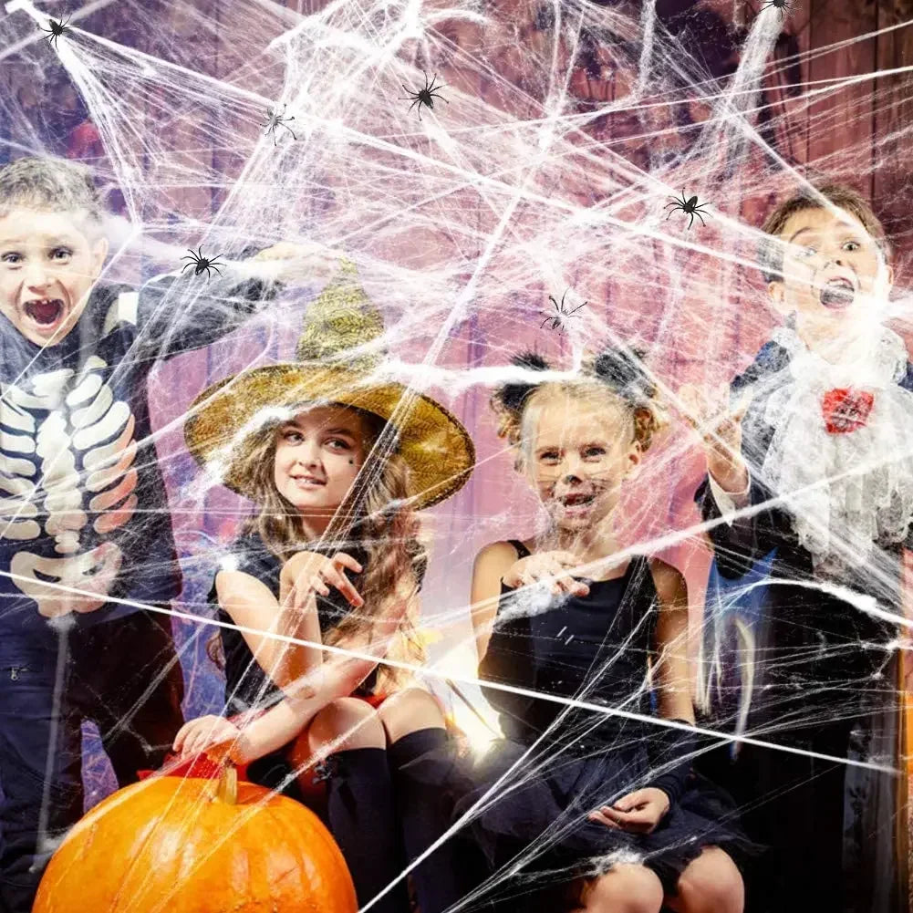 Teia de Aranha Esticável com 2 Aranhas Decorativas para Halloween