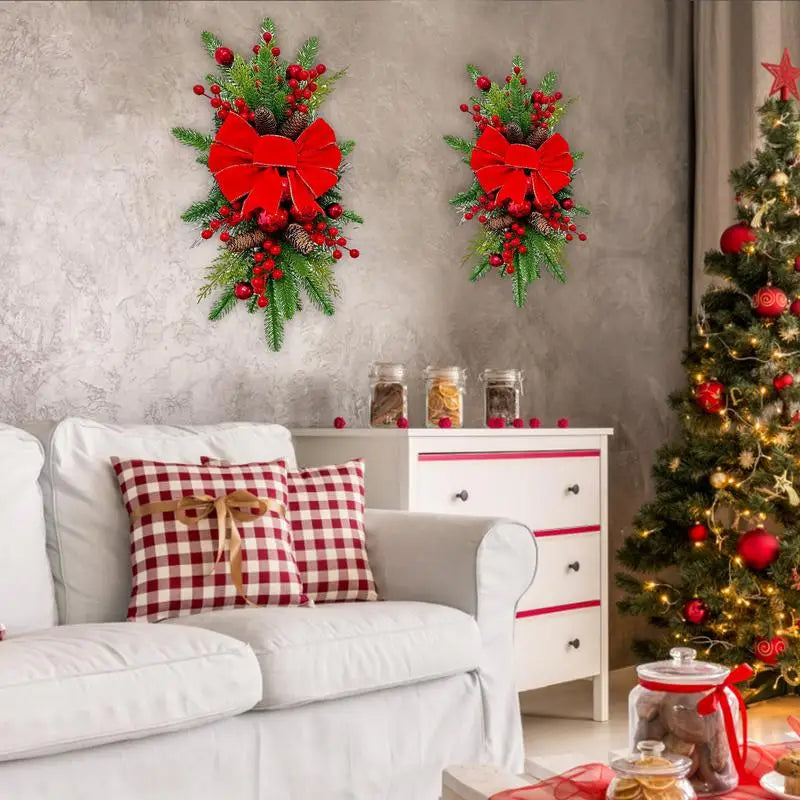 Guirlanda artificial Decoração de Natal Guirlanda Escada Guirlanda Laço Vermelho Pinho