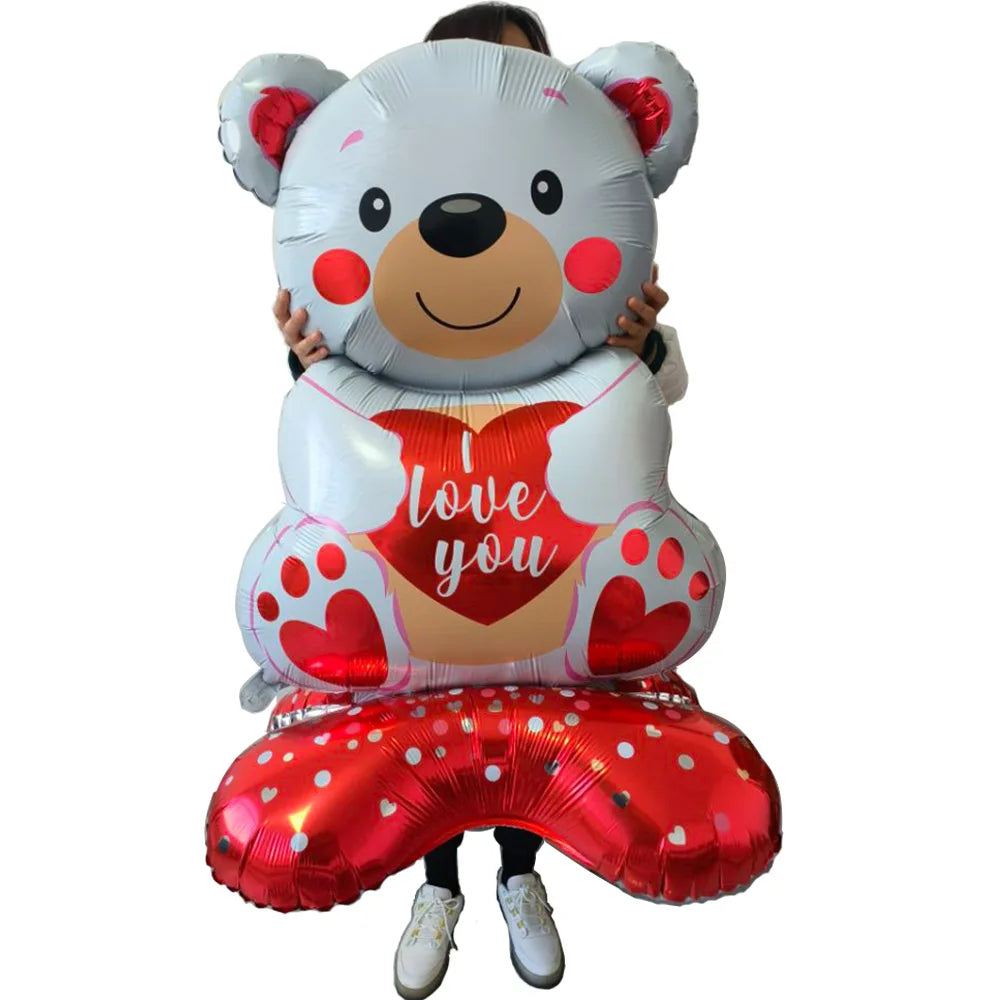 Faixa para dia dos namorados, grande, abraçando urso, balões de urso, vermelho e branco