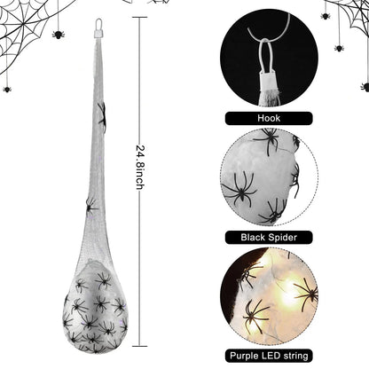 Decoração de Halloween, 1 peças de sacos de ovos de aranha luminosos pendurados