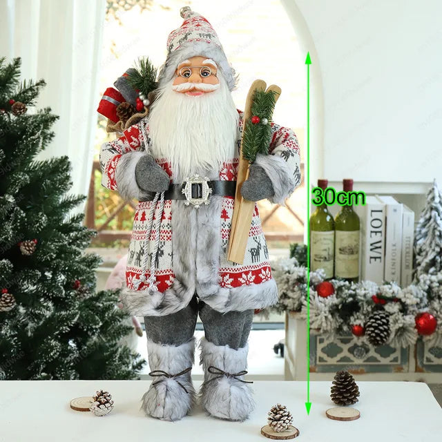 Boneco Papai Noel Figura de Papai Noel Bonita em Pé, Colecionável, Boneca de Papai Noel para Mesa de Escritório, Lantejoulas Prateadas