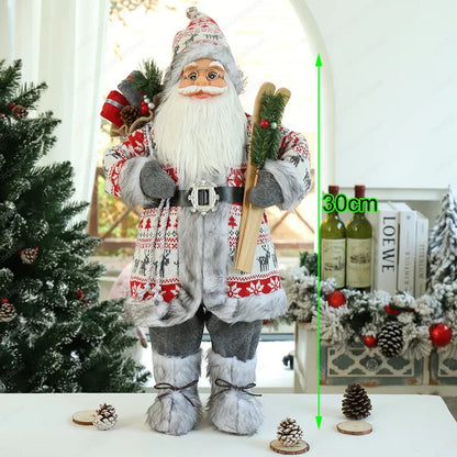 Boneco Papai Noel Figura de Papai Noel Bonita em Pé, Colecionável, Boneca de Papai Noel para Mesa de Escritório, Lantejoulas Prateadas