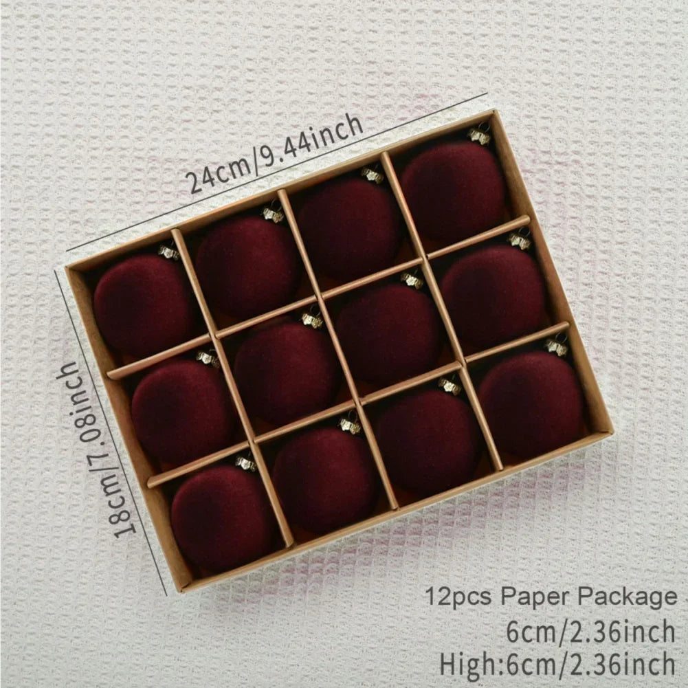 Bola de árvore de Natal reunida Veludo - 12 peças de enfeite de árvore bolas reunidas