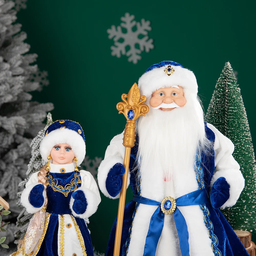 Papai Noel Grande Muñeco Cajado Azul Claro Figura do Papai Noel Ded Moroz Natalino