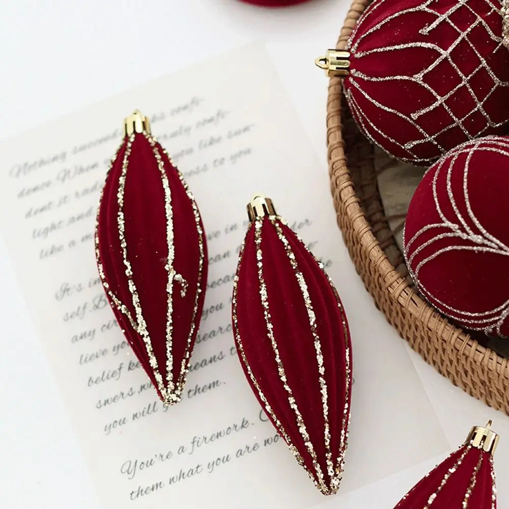 Bola de Natal Vinho vermelho Pingente De Bola De Natal De Veludo, Enfeites De Árvore