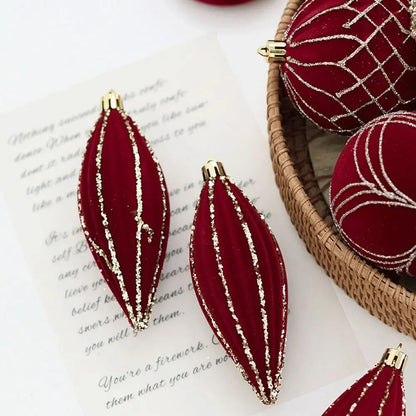Bola de Natal Vinho vermelho Pingente De Bola De Natal De Veludo, Enfeites De Árvore