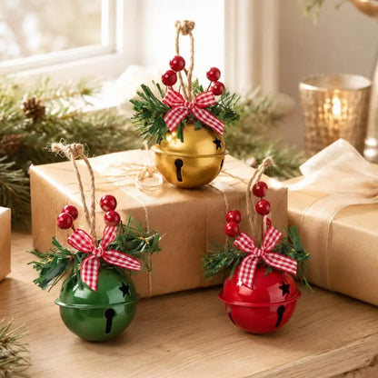 Sino de Natal Dourado/Vermelho/Verde 3 peças Sino de Natal Ornamento de Sino de Metal