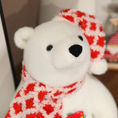 Urso Natal polar de pelúcia – Urso de pelúcia branco com cachecol | Animais de pelúcia