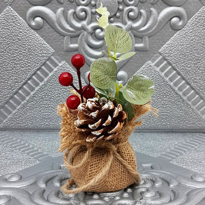 Vaso Cereja Pinha 2 Peças Arranjos Enfeite Mesa Natal Vaso Cereja Pinha 15cm Arranjos