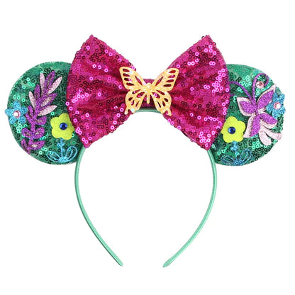 Tiara de orelhas de Disney iluminada de luxo com laço piscante e estampa de bolinhas