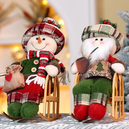 Enfeite de Papai Noel em Cadeira de Balanço, 33 cm, Figura de Papai Noel e Boneco Neve